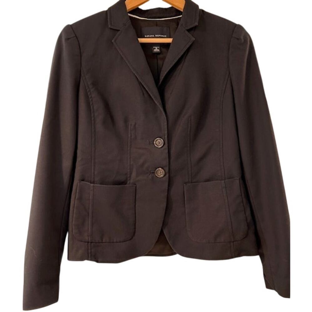 BANANA REPUBLIC Women's Blazer Sz 6  Black Stretch Cotton Modal Business Casual